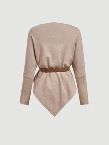 SHEIN MOD Women's Solid Color Casual Versatile Daily Wear Long Sleeve Sweater - Camel - View 4