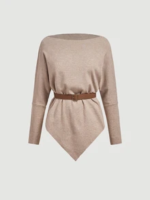 SHEIN MOD Women's Solid Color Casual Versatile Daily Wear Long Sleeve Sweater - Camel - View 5