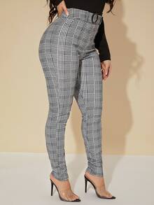SHEIN SXY Sexy High Waist Glen Plaid Belted Pants - Multicolor - View 5