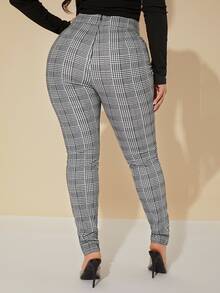 SHEIN SXY Sexy High Waist Glen Plaid Belted Pants - Multicolor - View 2