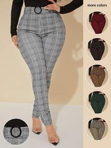 SHEIN SXY Sexy High Waist Glen Plaid Belted Pants - Multicolor - View 7