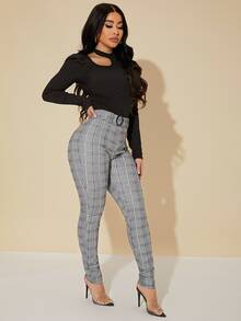 SHEIN SXY Sexy High Waist Glen Plaid Belted Pants - Multicolor - View 6