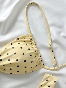Elavelle Springbreak 女式波尔卡圆点随机印花细肩带扭纹高开叉性感比基尼套装，适合女性夏季沙滩装 - 彩色 - 查看 4