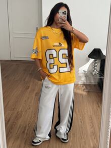 Coolane Women's Streetwear Sports Blockcore Number Printed Mesh Jersey T-Shirt,Couple Same Style Y2k - Yellow - View 2