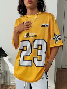 Coolane Women's Streetwear Sports Blockcore Number Printed Mesh Jersey T-Shirt,Couple Same Style Y2k - Yellow - View 4