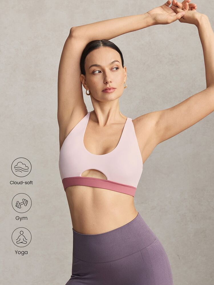 Activina Women's Colorblock Seamless Sports Bra Daily Wear Elegant Causal Fashion White Going Out Workout Outdoor Leisure Gym Fitness Pink Yoga - Pink - View 8