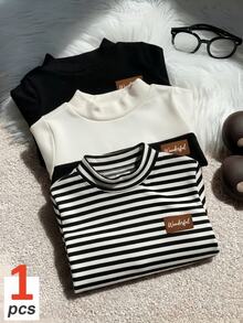 1 RANDOM PCS,Young Boys Striped High Neck Long Sleeve Top Casual Turtleneck T-Shirt,Fall And Winter - Multicolor - View 3