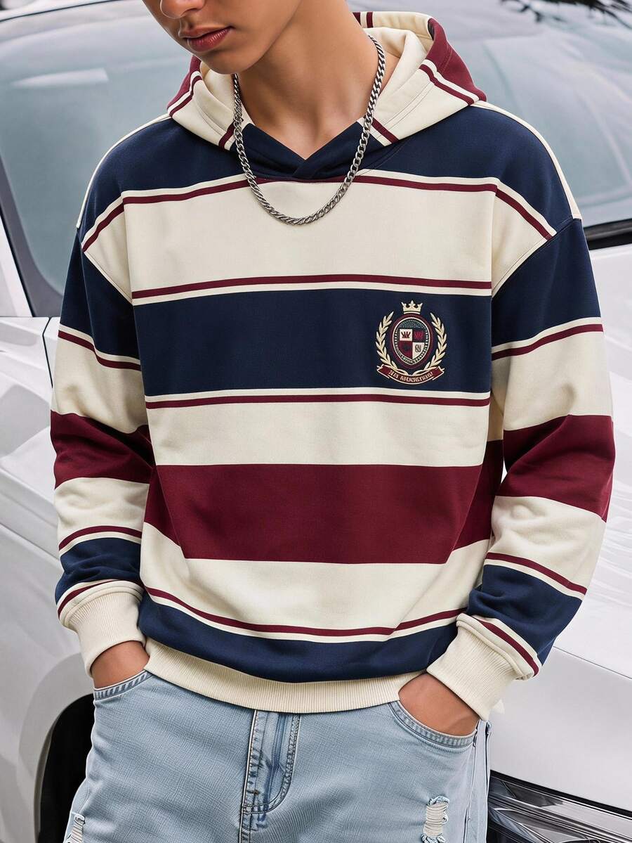 Teenager Sports Casual Streetwear Baggy Hooded Long Sleeve Full Print Graphic Sweatshirt Thermal Lined Summer Sixth Form Party Burgundy Black - Multicolor - View 1