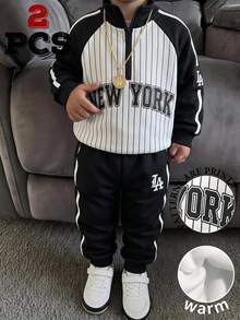 Setelan Baju Sweatshirt dan Celana Olahraga Anak Laki-Laki Warna Putih dengan Motif Huruf NEW YORK (Musim Gugur) - MultiWarna - View 1