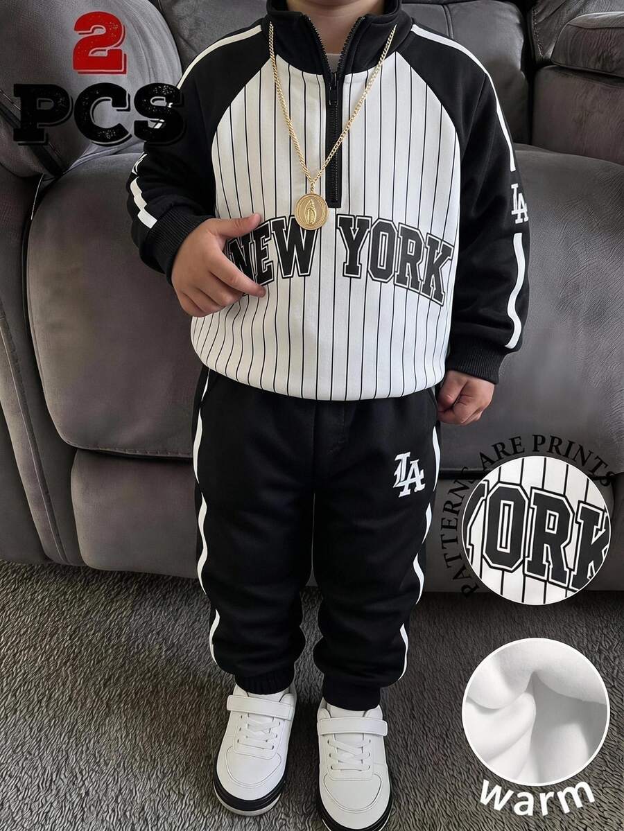 Setelan Baju Sweatshirt dan Celana Olahraga Anak Laki-Laki Warna Putih dengan Motif Huruf NEW YORK (Musim Gugur) - MultiWarna - View 1