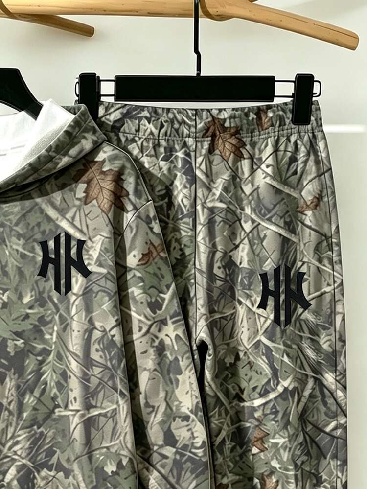 Tween Boys Gradient Denim Effect-Effect Logo‑Print Hoodie & Matching Jogger Pants 2‑Piece Streetwear Outfit - Multicolor - View 4