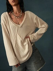 Bohemela Women's Autumn Casual Solid Color Long Sleeve T-Shirt - Apricot - View 7
