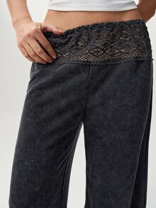Bohemela Women's Fashion Lace Patchwork Long Pants For Daily Wear - Black - View 4