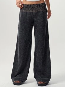 Bohemela Women's Fashion Lace Patchwork Long Pants For Daily Wear - Black - View 5