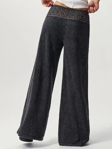 Bohemela Women's Fashion Lace Patchwork Long Pants For Daily Wear - Black - View 6