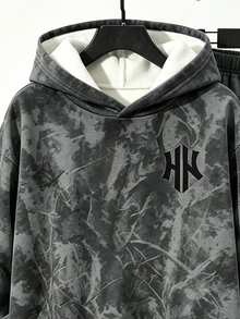 Teen Boys Minimalist Personalized Fallen Leaf & Special Letter Print Casual Hoodie & Sweatpants Set, Suitable For Outings And Sports, Autumn/Winter - Multicolor - View 6