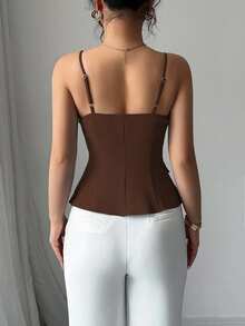 Elenzga 2025 New Blue Asymmetric Design Fashionable Versatile Commuting Casual Cinched Waist Camisole - Brown - View 4
