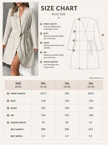 SHEIN Cottnline طقم ملابس منزلية مريح للنساء بمقاسات كبيرة من القطن بنسيج وافل مضلع مع جيب وتفاصيل كشكشة وحزام - بيج - مشاهدة 5