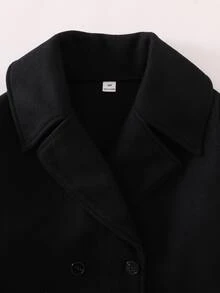 SHEIN Teen Girl Black Oversized Collar Short Thick Overcoat (Frenchy Style), Versatile All-Match Piece, Suitable For Casual Streetwear And Various Occasions, Perfect For Back To School Season, Autumn/Winter Essential Outfit, Halloween - Black - View 6