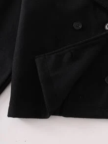 SHEIN Teen Girl Black Oversized Collar Short Thick Overcoat (Frenchy Style), Versatile All-Match Piece, Suitable For Casual Streetwear And Various Occasions, Perfect For Back To School Season, Autumn/Winter Essential Outfit, Halloween - Black - View 8