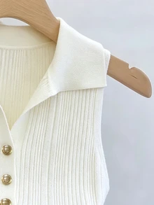 Modelyn Solid Button Front Sweater Vest - White - View 6
