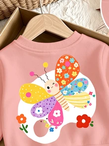Set Pakaian Musim Gugur untuk Bayi Perempuan, Segar, Kawaii, Warna-warni, Motif Patchwork Kupu-kupu & Bunga, Kaos Lengan Panjang Leher Bulat & Celana Panjang Lebar - MultiWarna - View 6