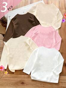 Young Girl Heart Leopard Bow Letter Print Long Sleeve Tees, Cozy Casual Tops, Fall Winter (3 Pcs) - Multicolor - View 2