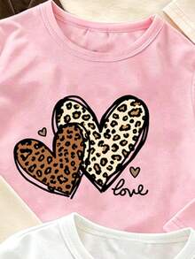 Young Girl Heart Leopard Bow Letter Print Long Sleeve Tees, Cozy Casual Tops, Fall Winter (3 Pcs) - Multicolor - View 4