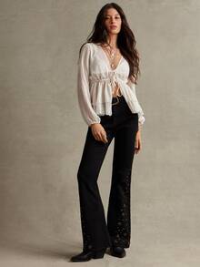 WESTFADE Black Studded Flared Jeans, Fall, Autumn Clothes, Winter Outfit, Cowgirl, Western, Country Concert, Boho, Cute, Festival, Thanksgiving - Black - View 4