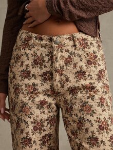 WESTFADE Low Rise Brown Floral Print Wide Leg Jeans, Fall, Autumn Clothes, Winter Outfit, Cowgirl, Western, Country Concert, Boho, Cute, Festival, Thanksgiving - Multicolor - View 2