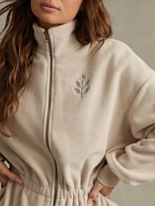 WESTFADE Floral Embroidered Fleece Jacket, Fall Outfit For Women, Autumn Clothes, Winter Jacket, Cowgirl, Western, Country, Boho, Cute, Casual, Basic - Apricot - View 2