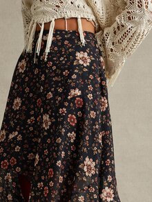 WESTFADE Floral Print Asymmetric Skirt, Fall, Autumn Clothes, Winter Outfit, Cowgirl, Western, Country Concert, Boho, Cute, Festival, Thanksgiving - Multicolor - View 2