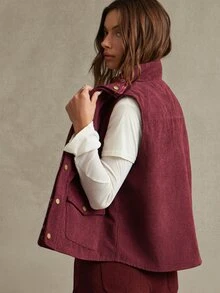 WESTFADE Burgundy Reversible Floral Print & Corduroy Button Up Vest, Fall, Autumn Clothes, Winter Outfit, Cowgirl, Western, Country Concert, Boho, Casual, Cute - Multicolor - View 2