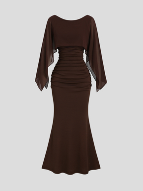 Sweetra Spring Summer Autumn Winter French Elegant Old Money Style Knit & Woven Patchwork Shawl Design Birthday Party Dress Slim Fit Bodycon Mermaid Tail Women's Dress