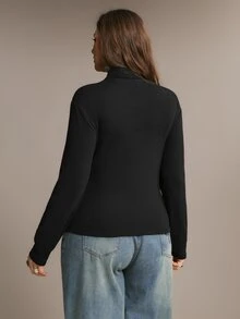 Freevana Plus Size Women Autumn/Winter Versatile Turtleneck Base Layer T-Shirt Formal Evening Holiday Black Casual Soft Baggy - Black - View 2