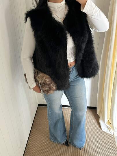 GalTyme Plus Size Fashion Street Faux Fur Vest