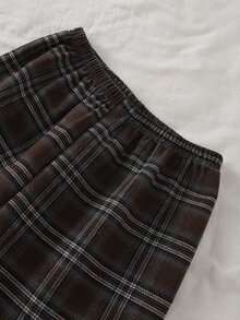 Boys Brown Solid Color Comfortable Plaid 2 Pieces Set Long Pants & Long Sleeve Loungewear - Coffee Brown - View 6
