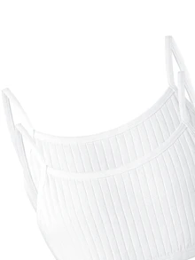 2 Sets Tween Girl Solid Color Textured Fabric White Traceable Cotton Camisole & Triangle Bra Set Autumn Winter - White - View 5