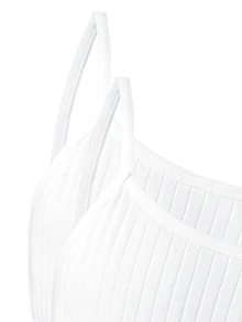 2 Sets Tween Girl Solid Color Textured Fabric White Traceable Cotton Camisole & Triangle Bra Set Autumn Winter - White - View 7