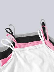 4pcs/Set Girls' Cute Ballet Camisole Tank Top Grey Black Pink White Woven Coordinated Set Suitable For All Seasons School Winter - Multicolor - View 8