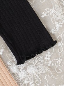 SHEIN Vintaside Kids 3件組女嬰夏季服飾 開學季 6個月-3歲 休閒極簡風 白色 黑色 灰色 杏色 寬螺紋波浪下擺 鬆緊腰彈性內搭褲 舒適柔軟 適合運動通勤 春夏出遊與禮品 - 彩色 - 查看 9