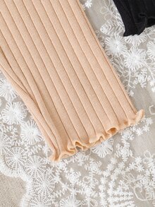SHEIN Vintaside Kids 3件組女嬰夏季服飾 開學季 6個月-3歲 休閒極簡風 白色 黑色 灰色 杏色 寬螺紋波浪下擺 鬆緊腰彈性內搭褲 舒適柔軟 適合運動通勤 春夏出遊與禮品 - 彩色 - 查看 7