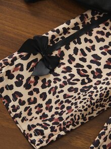 SHEIN Playful Pals Baby Girls Leopard Print Outfits Long Sleeve Heart Top And Bowknot Wide Leg Pants 2pcs Set For Casual Daily WearBirthday Party - Black - View 8