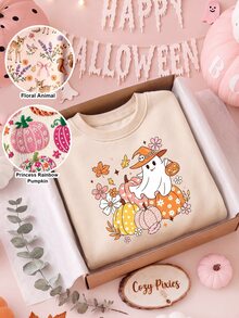 Girls Toddlers Tops, Sweatshirt Sets, Rainbow Pumpkin Floral Animal Ghost Monster Graphic Print Autumn/Halloween/Christmas 1st Birthday Pink Fairy - Multicolor - View 3
