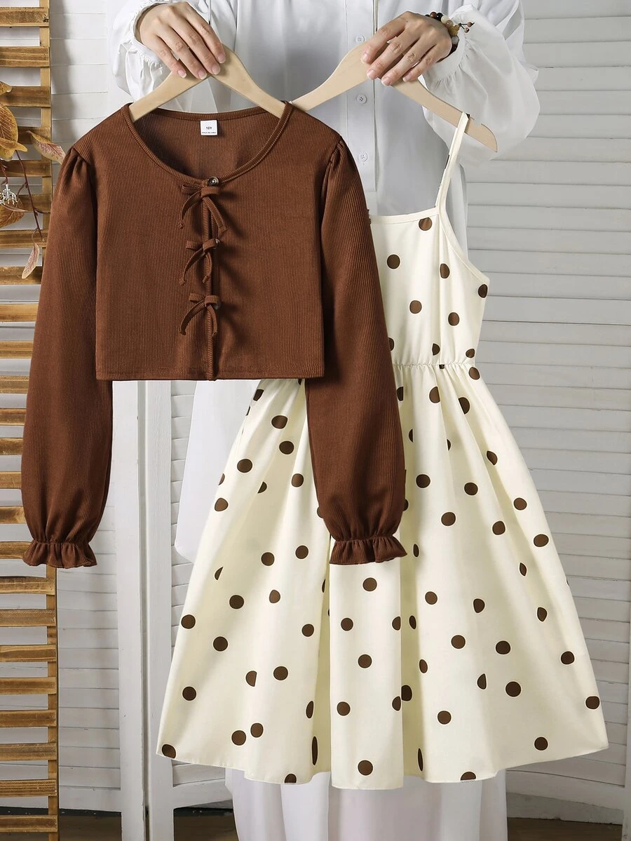 SHEIN Tween女孩細肩帶秋季套裝 秋季洋裝 女孩洋裝 女孩服飾 8至12歲 秋冬