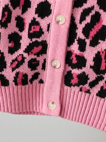 SHEIN Girls' Autumn/Winter Fashion Leopard Print Knit Sweater Long Sleeve Top - Pink - View 6