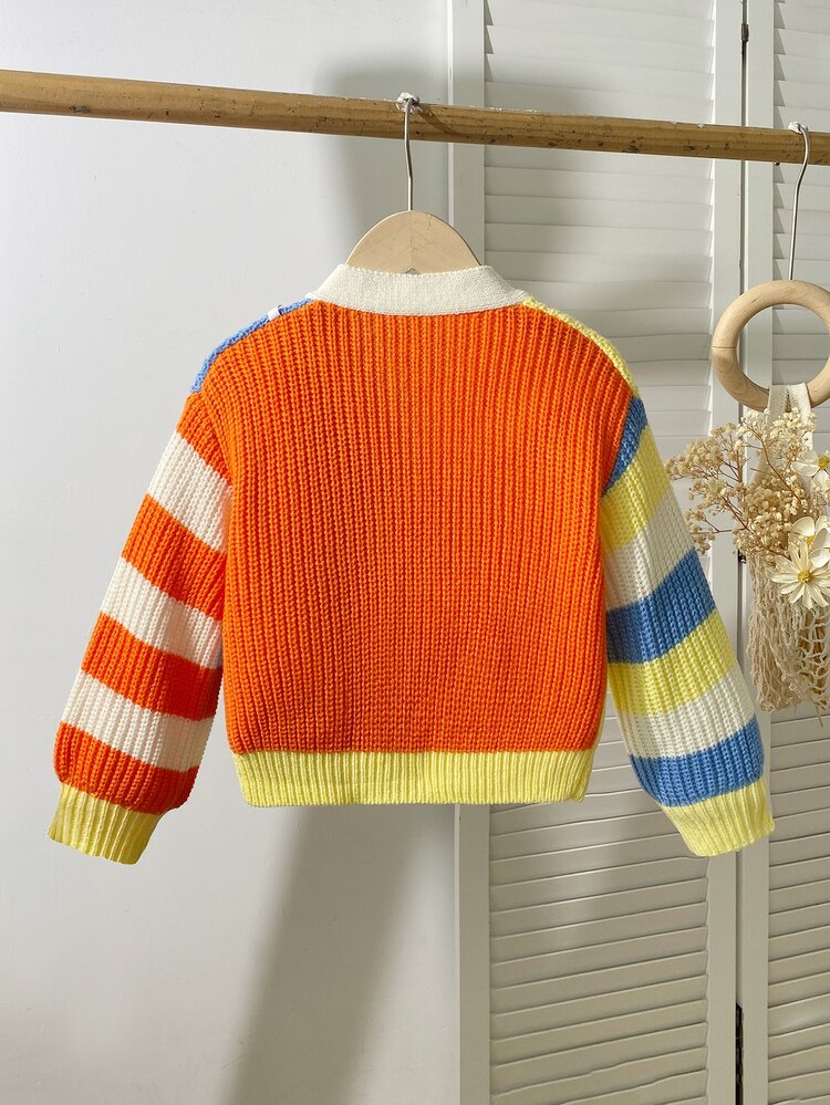 SHEIN Playful Pals Young Girl Letter Patch Baby Baby Yellow Long Sleeve Casual Princess Baby Doll Knit Cardigan Autumn Fall Nursery - Multicolor - View 2