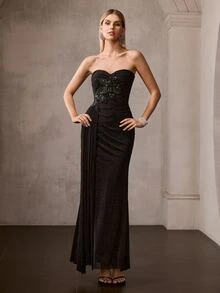 MOTF Soiréza AUTUMN/WINTER RHINESTONE STRAPLESS COCKTAIL PARTY DRESS - Black - View 5