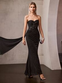 MOTF Soiréza AUTUMN/WINTER RHINESTONE STRAPLESS COCKTAIL PARTY DRESS - Black - View 7