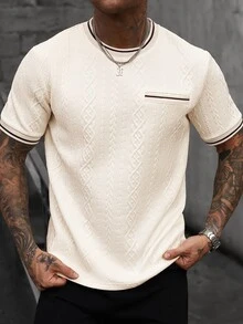 Manfinity Homme Men's Geometric Pattern Crew Neck Short Sleeve T-Shirt Suitable For Daily Wear - Apricot - View 3